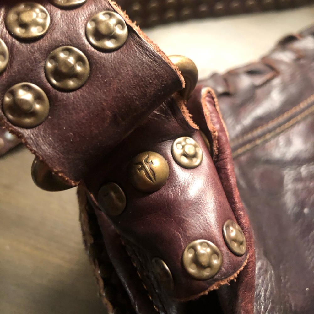 Frye Stacy Studded Leather Woven Shoulder Bag - Rare - Picture 15 of 15